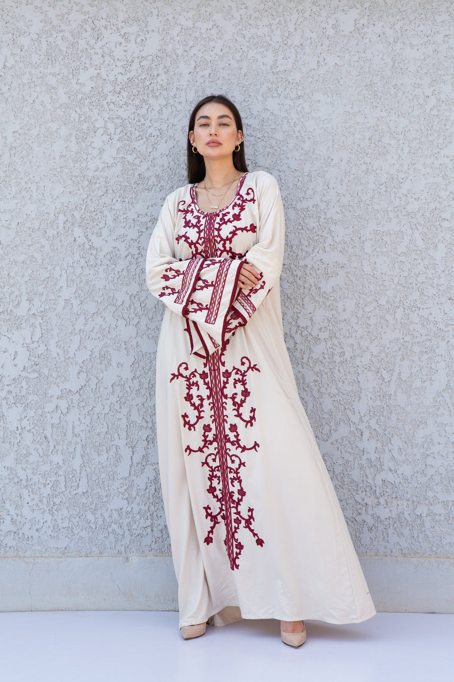 Elegant Off white embroidered maxi dress, Kaftan maxi, Cotton caftan women, caftan, Chic embroidered caftan, Egyptian cotton 10-23