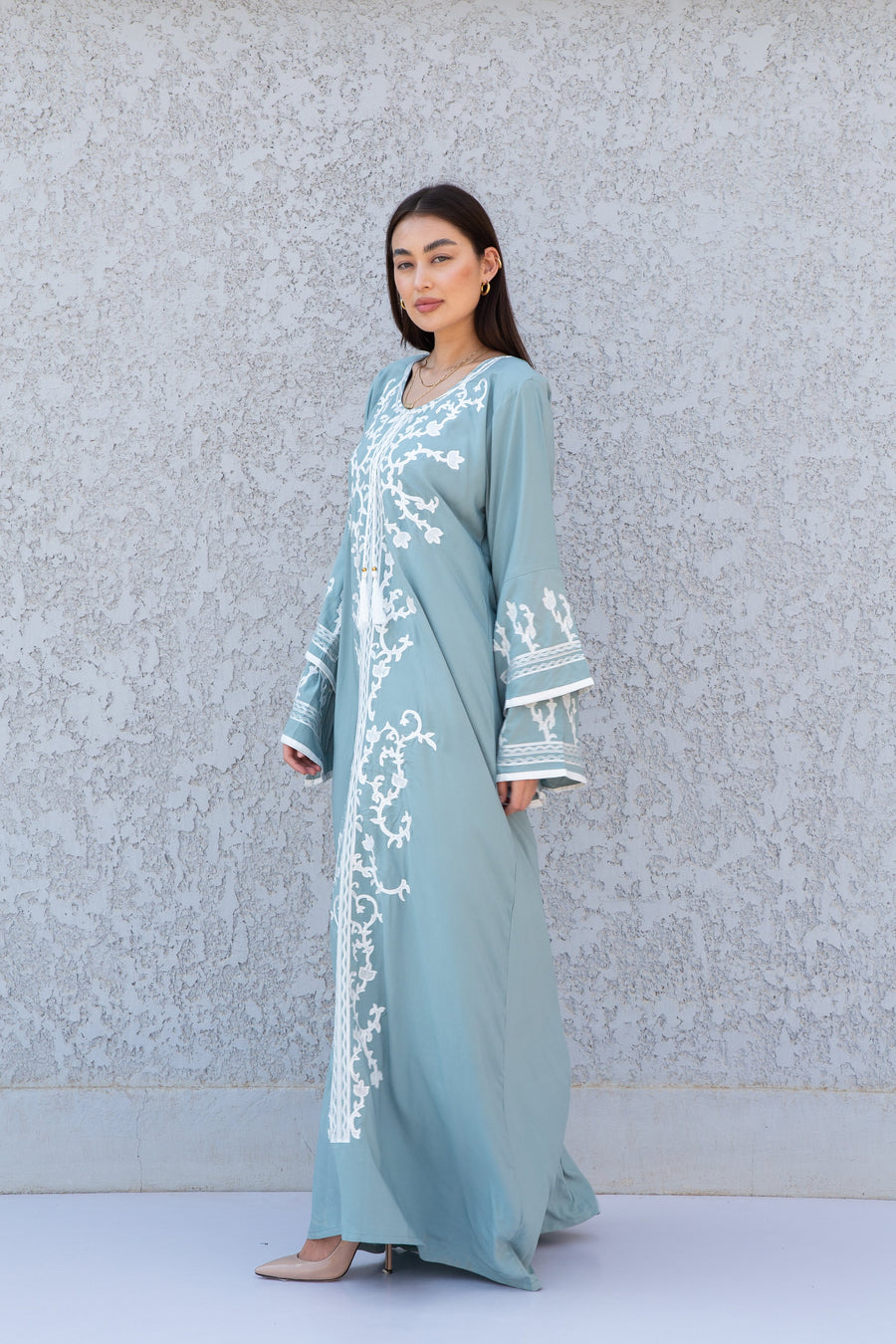 Elegant Mint wedding embroidered Kaftan maxi dress, Kaftan maxi, Cotton caftan women, caftan, Chic embroidered caftan, Egyptian cotton 10-23