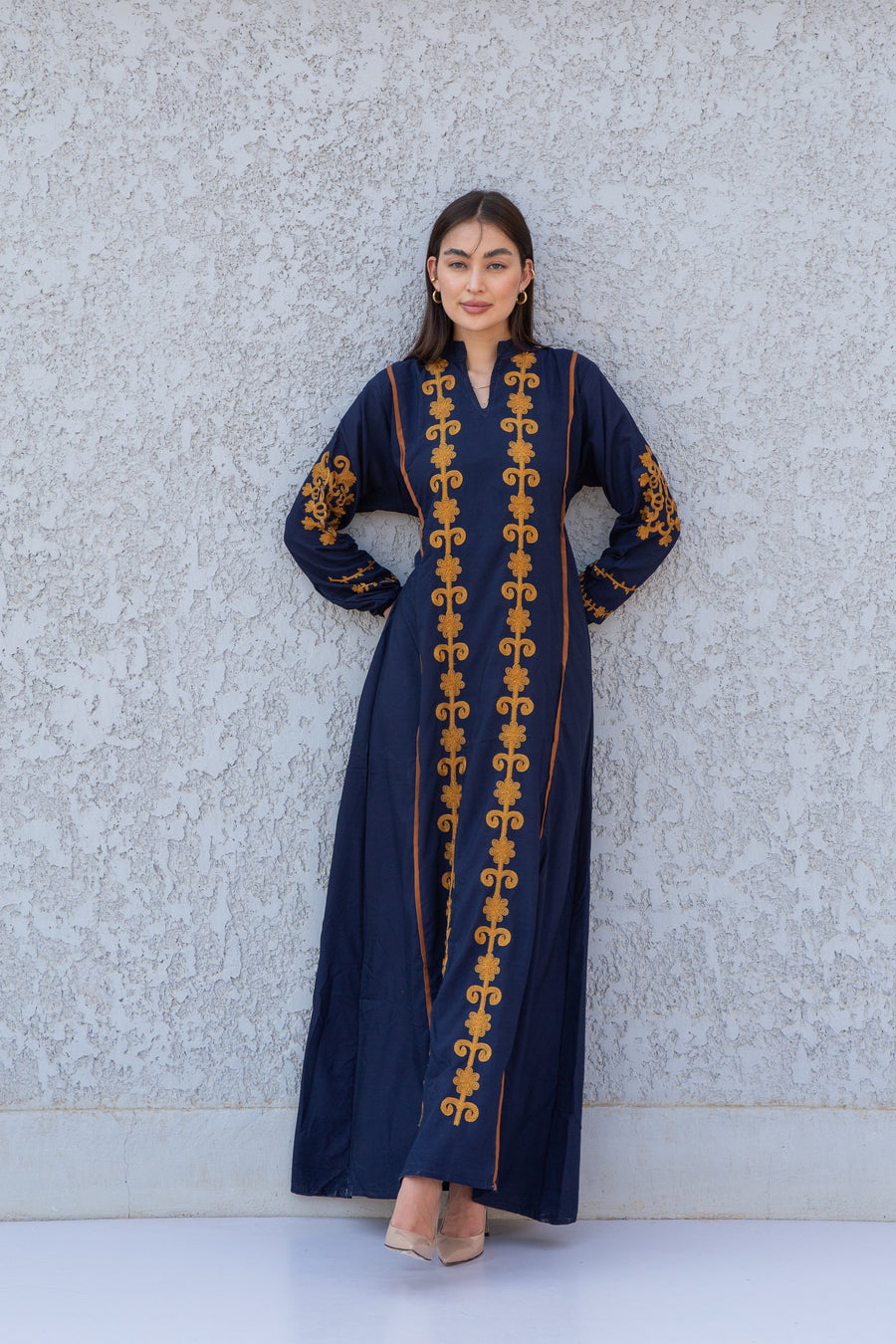 Beautiful navy blue embroidered Kaftan maxi dress, Kaftan maxi, Cotton caftan women, caftan, Chic embroidered caftan, Egyptian cotton 10-23