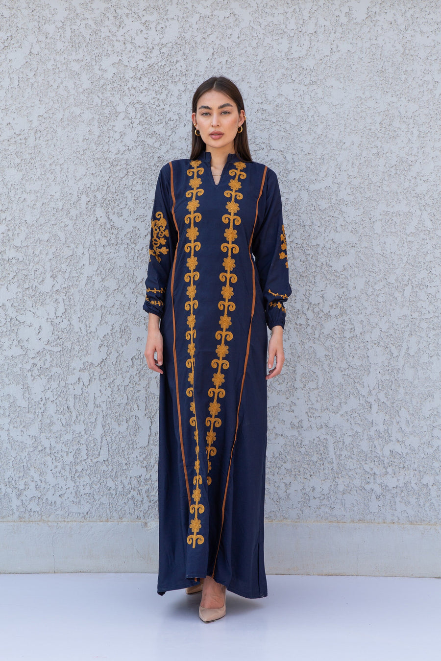 Beautiful navy blue embroidered Kaftan maxi dress, Kaftan maxi, Cotton caftan women, caftan, Chic embroidered caftan, Egyptian cotton 10-23