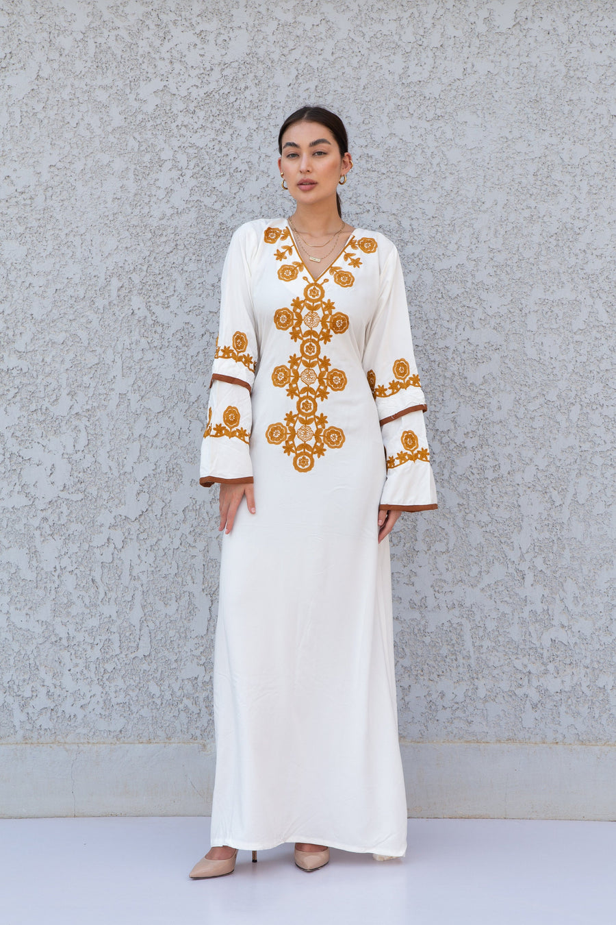 White wedding embroidered Kaftan maxi dress, Kaftan maxi, Cotton caftan women, caftan, Chic embroidered caftan, Egyptian cotton 10-23