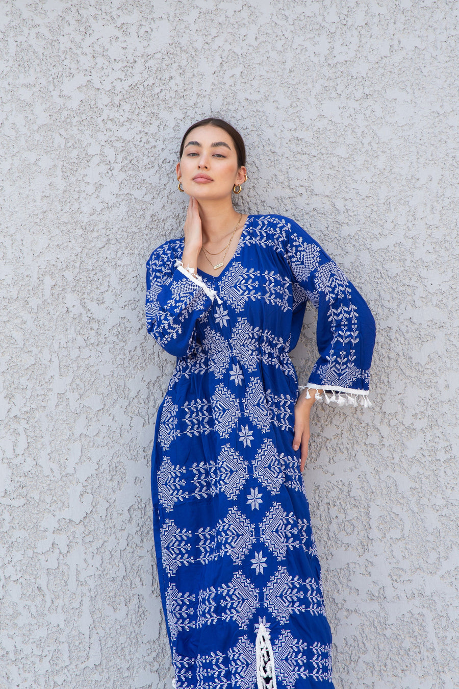 Stunning Blue embroidered Cotton Kaftan maxi dress, Kaftan maxi, Cotton caftan women, caftan, Chic embroidered caftan, Egyptian cotton10-23