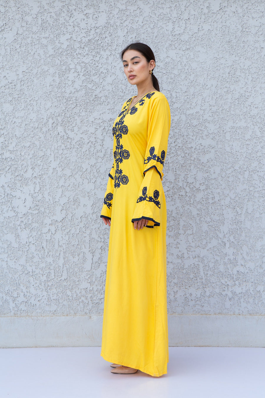 Yellow wedding embroidered Kaftan maxi dress, Kaftan maxi, Cotton caftan women, caftan, Chic embroidered caftan, Egyptian cotton 10-23