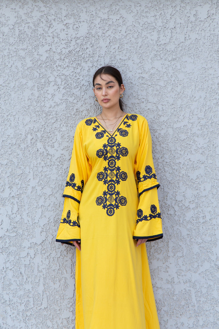 Yellow wedding embroidered Kaftan maxi dress, Kaftan maxi, Cotton caftan women, caftan, Chic embroidered caftan, Egyptian cotton 10-23