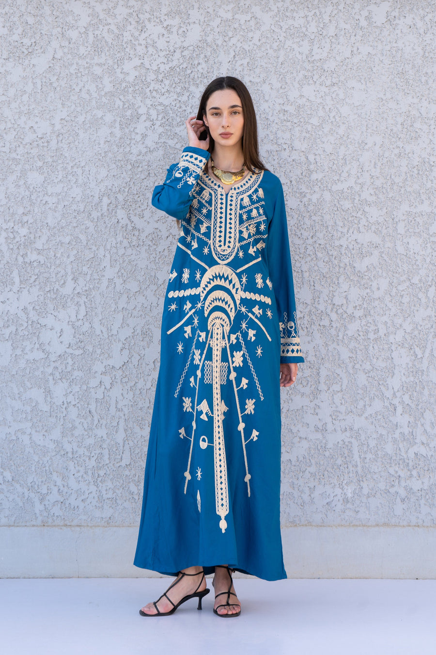 Stunning Blue Siwa embroidered caftan, Cotton kaftan dress, boho caftan, Kaftan, Caftans for women, caftans for women, Summer kaftan