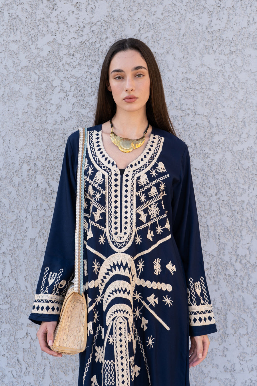 Stunning Navy Blue Siwa embroidered caftan, Cotton kaftan dress, boho caftan, Kaftan, Caftans for women, caftans for women, Summer kaftan