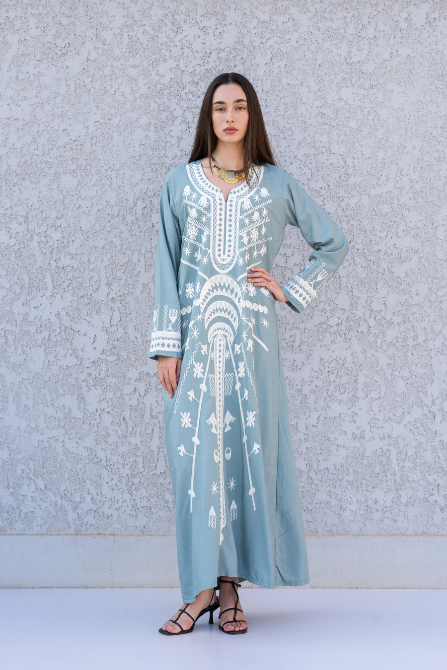 Stunning Mint Siwa embroidered caftan, Cotton kaftan dress, boho caftan, Kaftan, Caftans for women, caftans for women, Summer kaftan