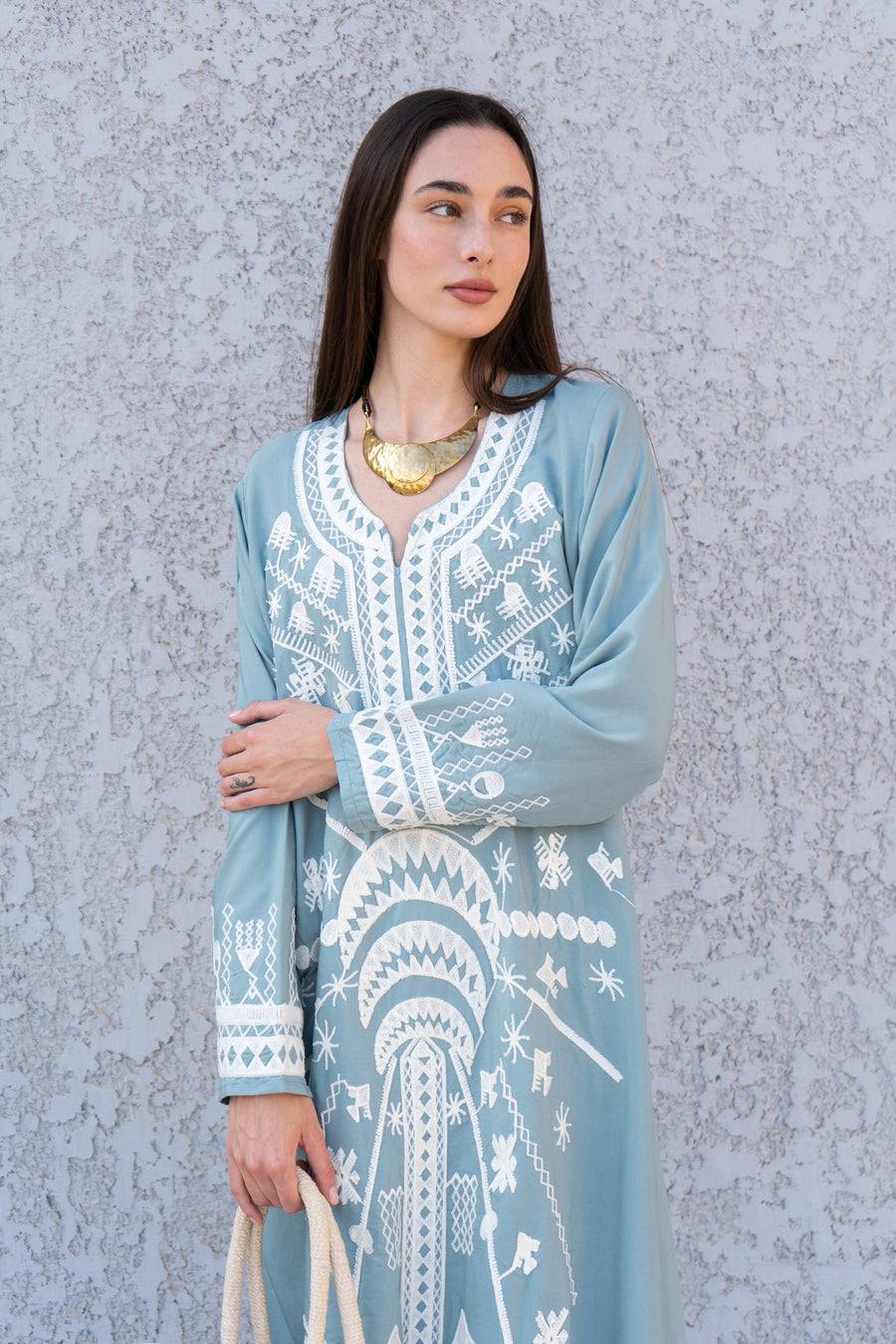 Stunning Mint Siwa embroidered caftan, Cotton kaftan dress, boho caftan, Kaftan, Caftans for women, caftans for women, Summer kaftan