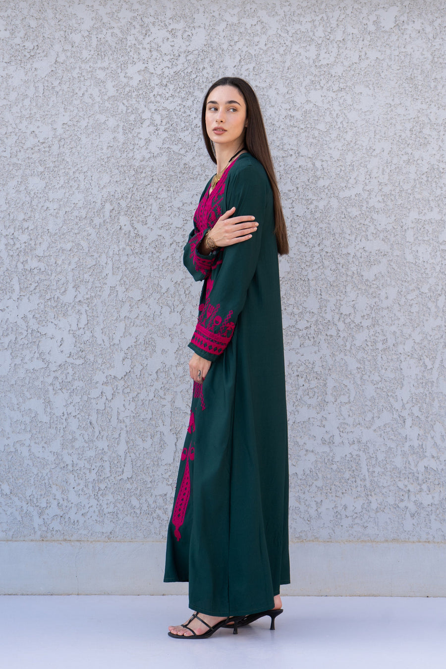 Stunning Green Siwa embroidered caftan, Cotton kaftan dress, boho caftan, Kaftan, Caftans for women, caftans for women, Summer kaftan