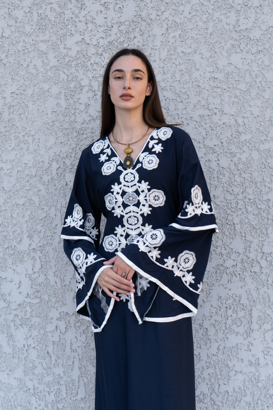 Navy Blue wedding embroidered Kaftan maxi dress, Kaftan maxi, Cotton caftan women, caftan, Chic embroidered caftan, Egyptian cotton