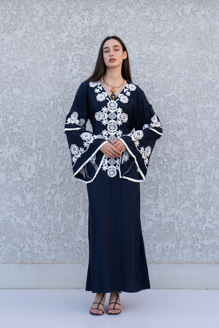 Navy Blue wedding embroidered Kaftan maxi dress, Kaftan maxi, Cotton caftan women, caftan, Chic embroidered caftan, Egyptian cotton