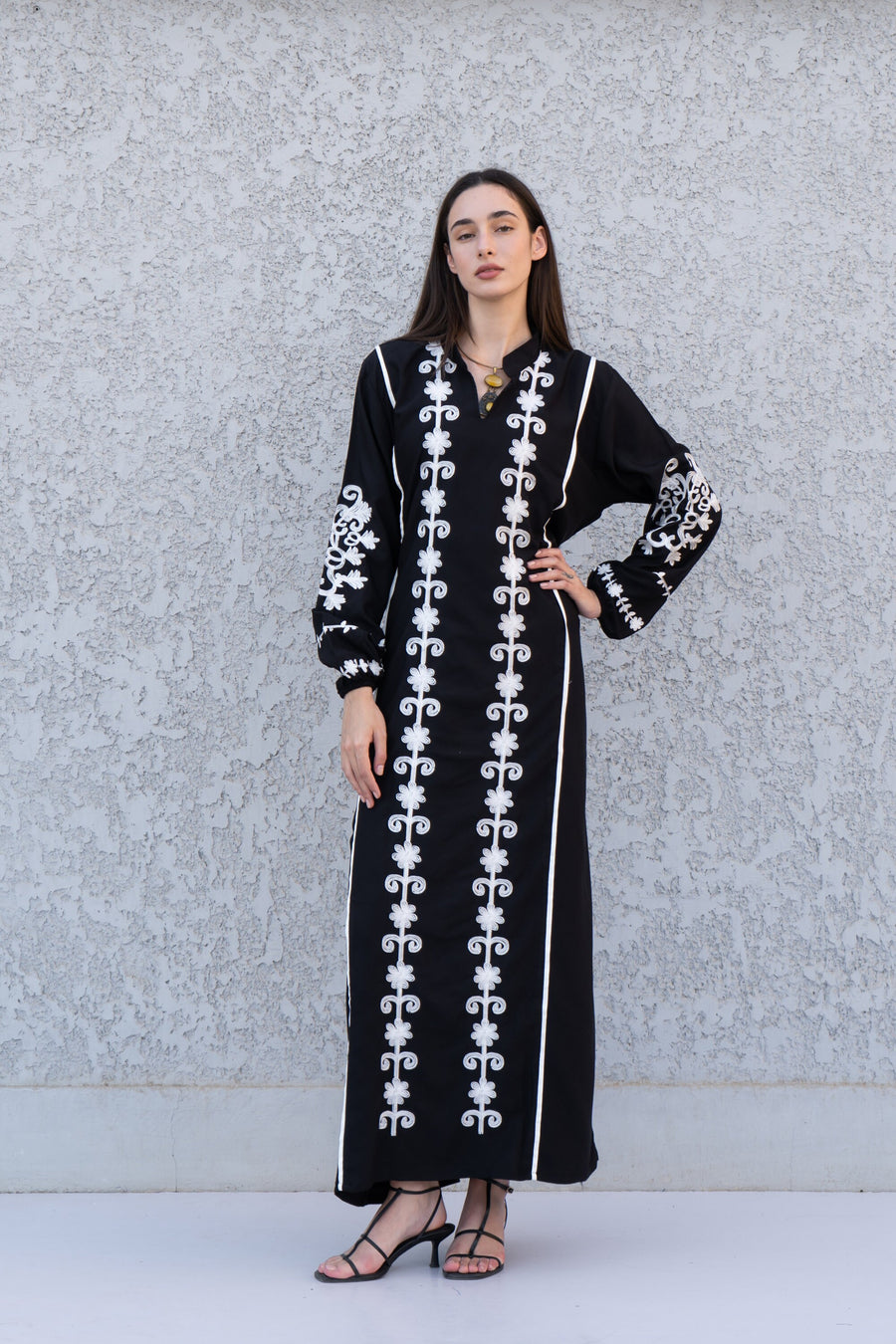 Beautiful black embroidered Kaftan maxi dress, Kaftan maxi, Cotton caftan women, caftan, Chic embroidered caftan, Egyptian cotton 10-23