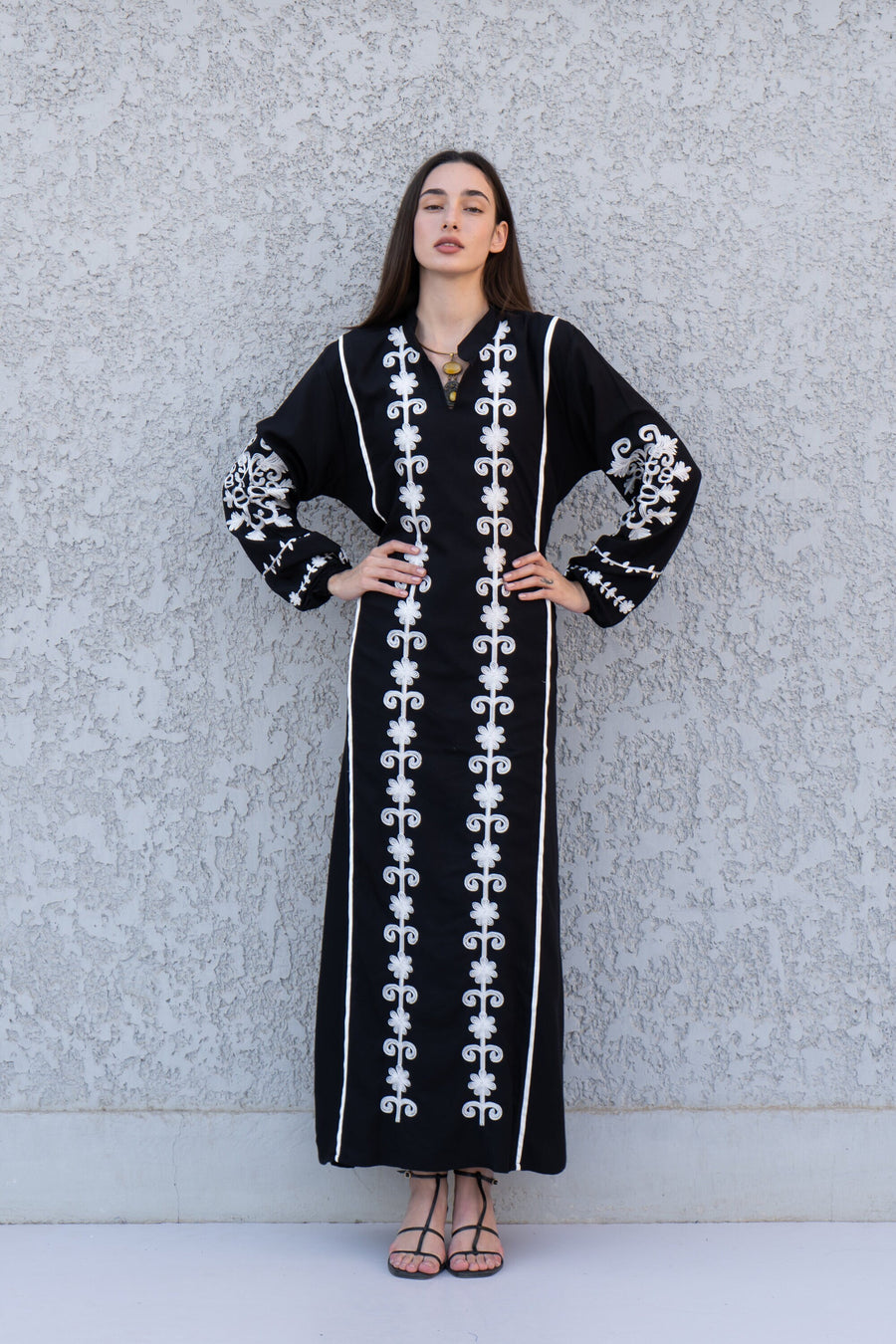 Beautiful black embroidered Kaftan maxi dress, Kaftan maxi, Cotton caftan women, caftan, Chic embroidered caftan, Egyptian cotton 10-23