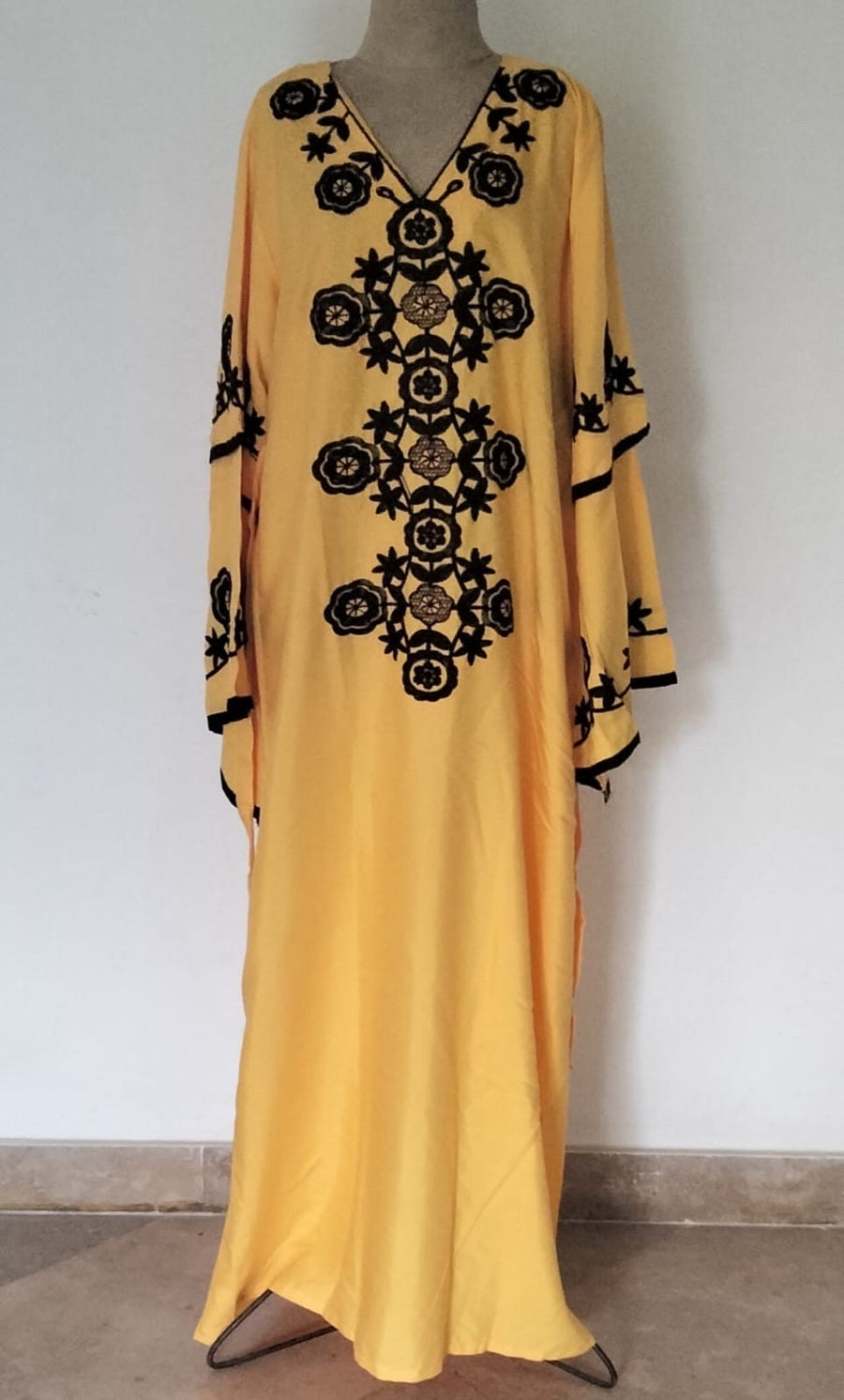 Yellow wedding embroidered Kaftan maxi dress, Kaftan maxi, Cotton caftan women, caftan, Chic embroidered caftan, Egyptian cotton 10-23