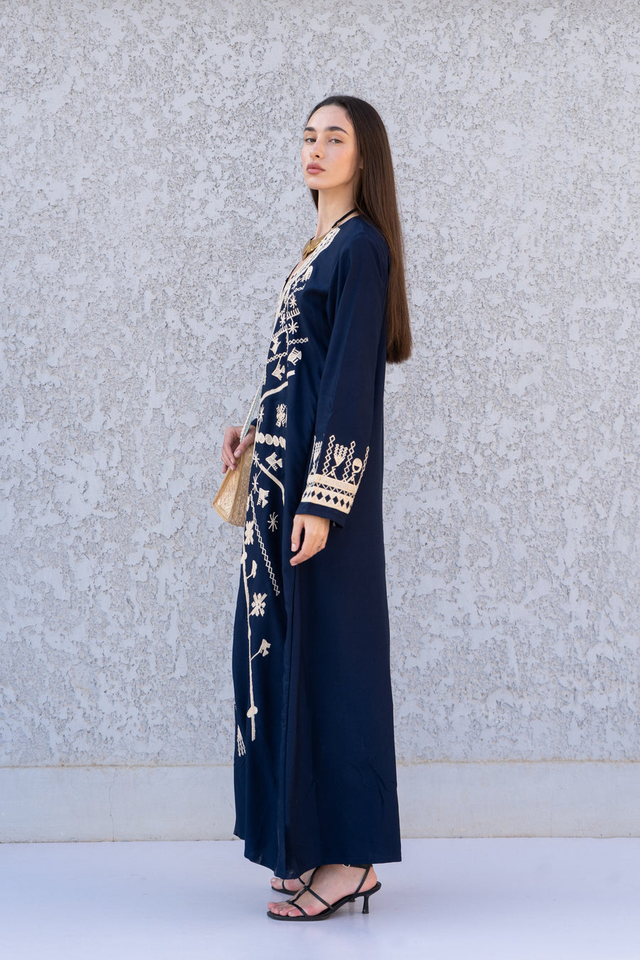 Stunning Navy Blue Siwa embroidered caftan, Cotton kaftan dress, boho caftan, Kaftan, Caftans for women, caftans for women, Summer kaftan