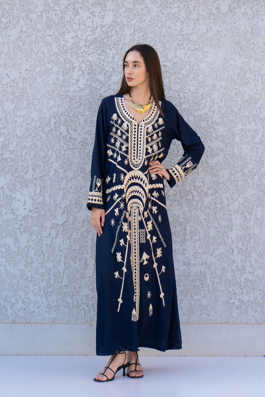 Stunning Navy Blue Siwa embroidered caftan, Cotton kaftan dress, boho caftan, Kaftan, Caftans for women, caftans for women, Summer kaftan