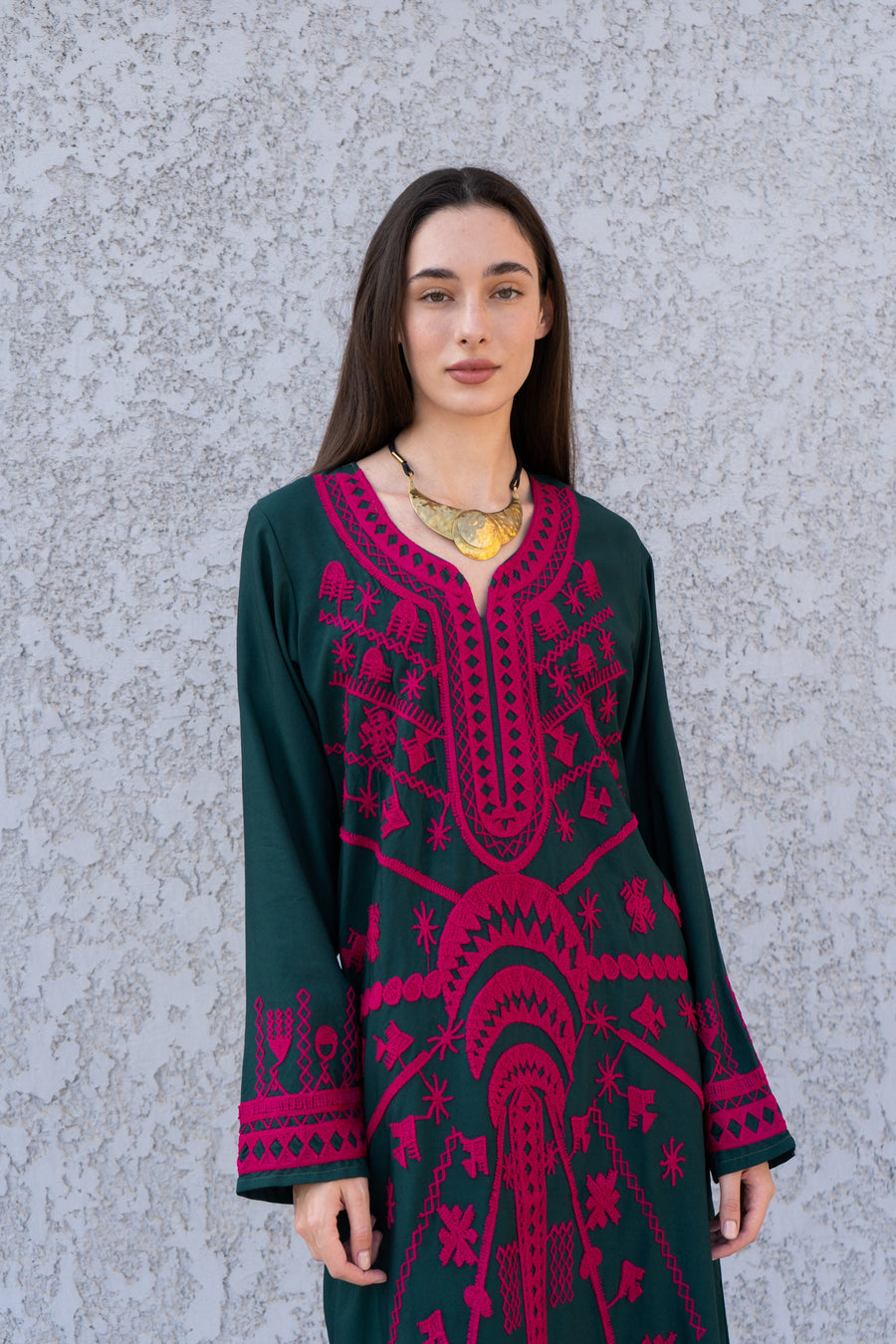 Stunning Green Siwa embroidered caftan, Cotton kaftan dress, boho caftan, Kaftan, Caftans for women, caftans for women, Summer kaftan