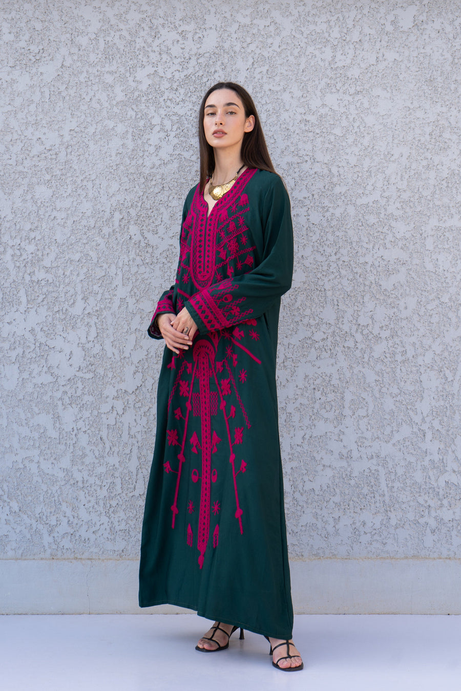 Stunning Green Siwa embroidered caftan, Cotton kaftan dress, boho caftan, Kaftan, Caftans for women, caftans for women, Summer kaftan