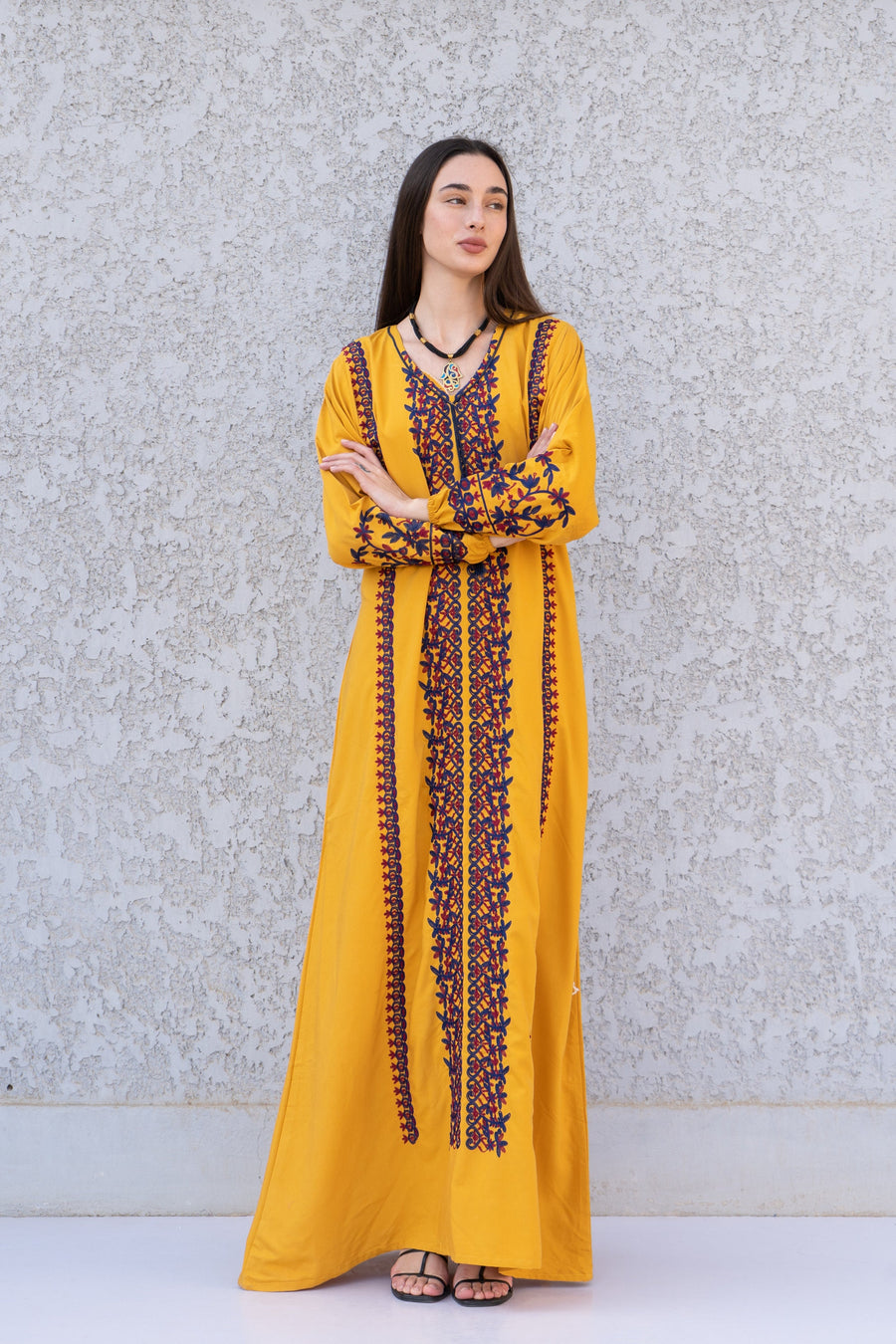 Chic Yellow embroidered cotton Caftan, caftans for women, Kaftans, embroidered Caftan dress, Caftan maxi dress, Caftans for women, Caftans