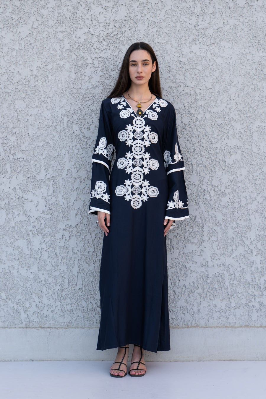 Navy Blue wedding embroidered Kaftan maxi dress, Kaftan maxi, Cotton caftan women, caftan, Chic embroidered caftan, Egyptian cotton