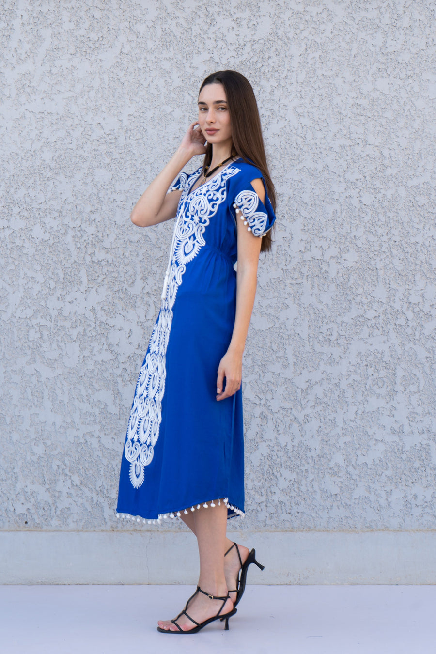 Royal blue off shoulder tunic caftan, Tunic dress, Cotton caftan dress, women clothing, Boho maxi dress, Boho summer caftan