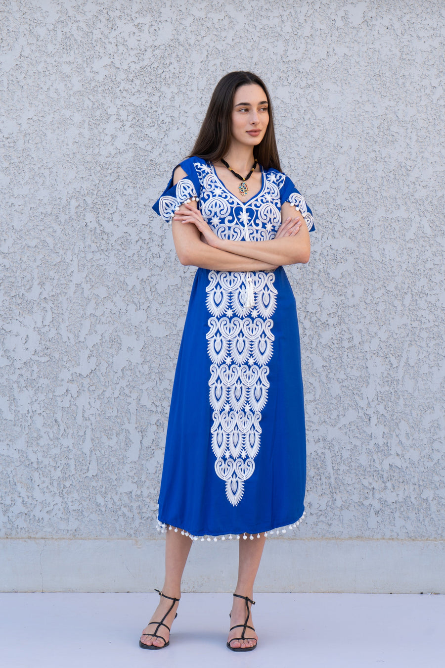 Royal blue off shoulder tunic caftan, Tunic dress, Cotton caftan dress, women clothing, Boho maxi dress, Boho summer caftan