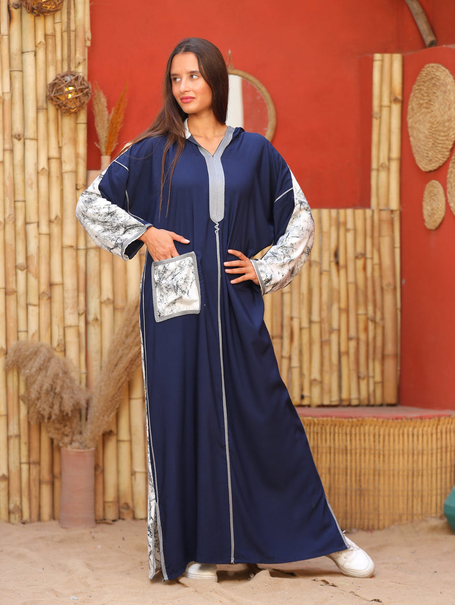 Chic navy blue embroidered Kaftan maxi dress, pocket Kaftan maxi, Cotton caftan women, caftan, embroidered caftan, Egyptian cotton 04-24