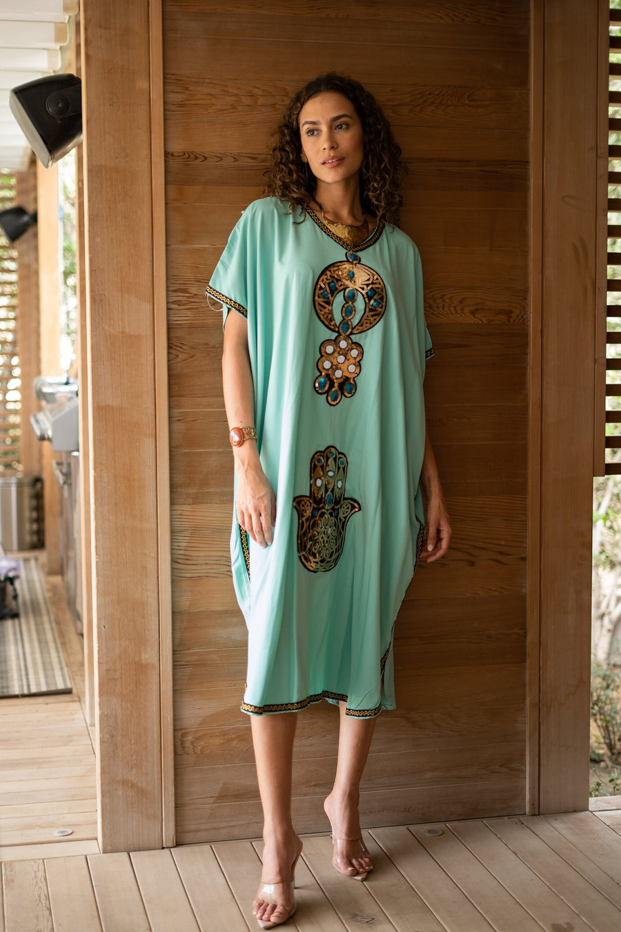 Beautiful turquoise summer Tunic caftan, tunics for women, women's kaftan, free size Kaftan, Summer Kaftan, cotton Caftans