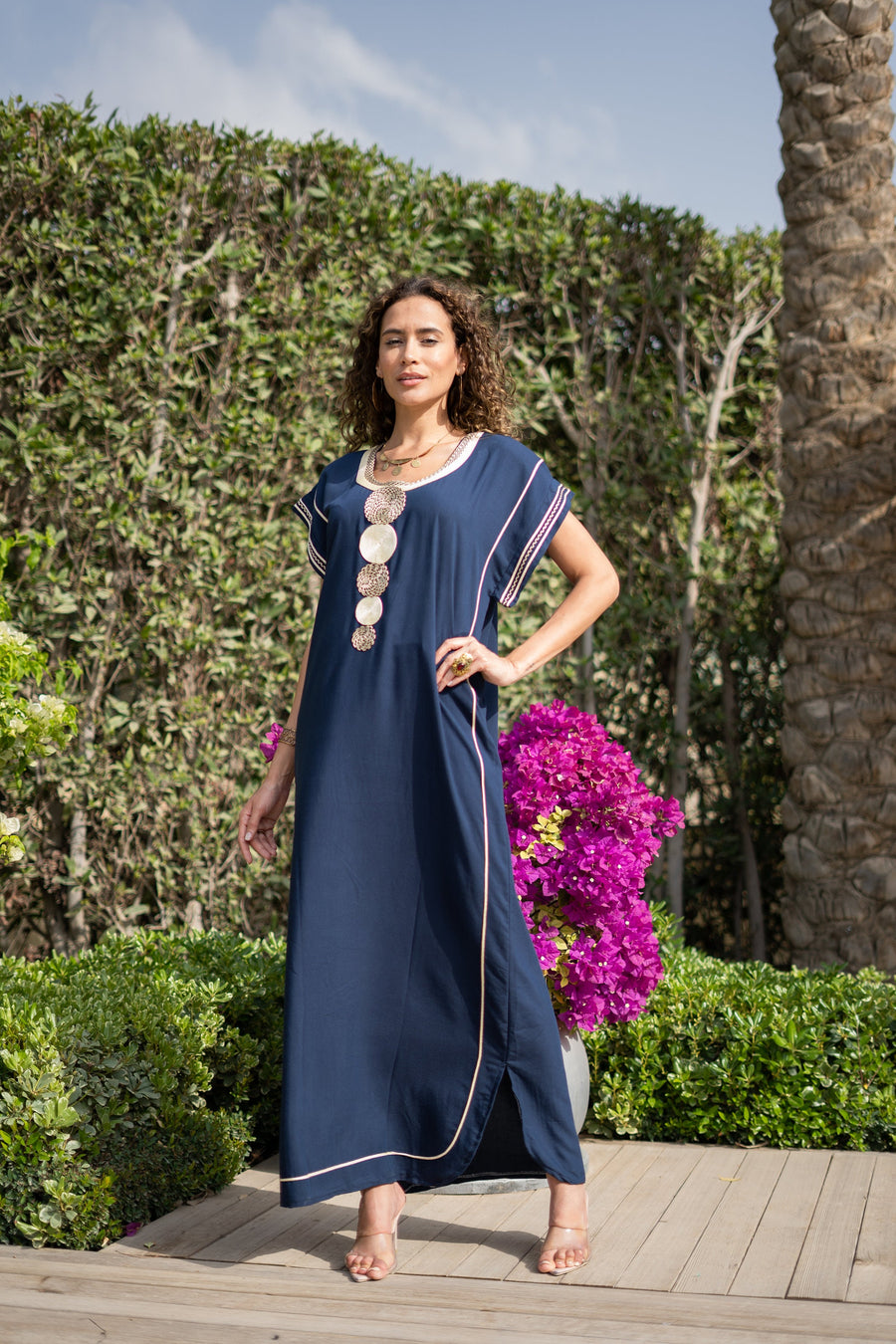 Chic navy blue summer cotton Caftan, Summer Caftans, Cotton caftan women, embroidered caftan, embroidered caftan, Egyptian cotton 04-24