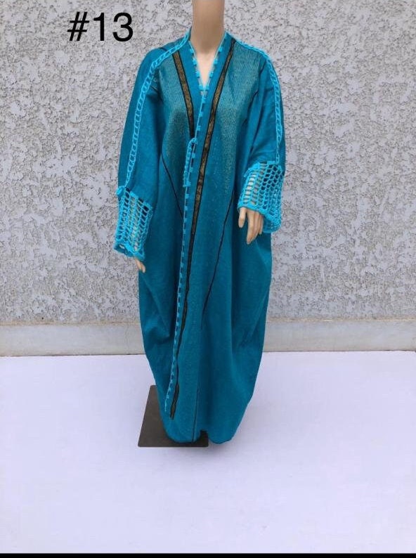 Stunning green hand loomed Abaya, Abaya with Silver threads and crochet sleeves, Winter Wool Abaya, Wool Kimono, Abaya, Handmade Abayas