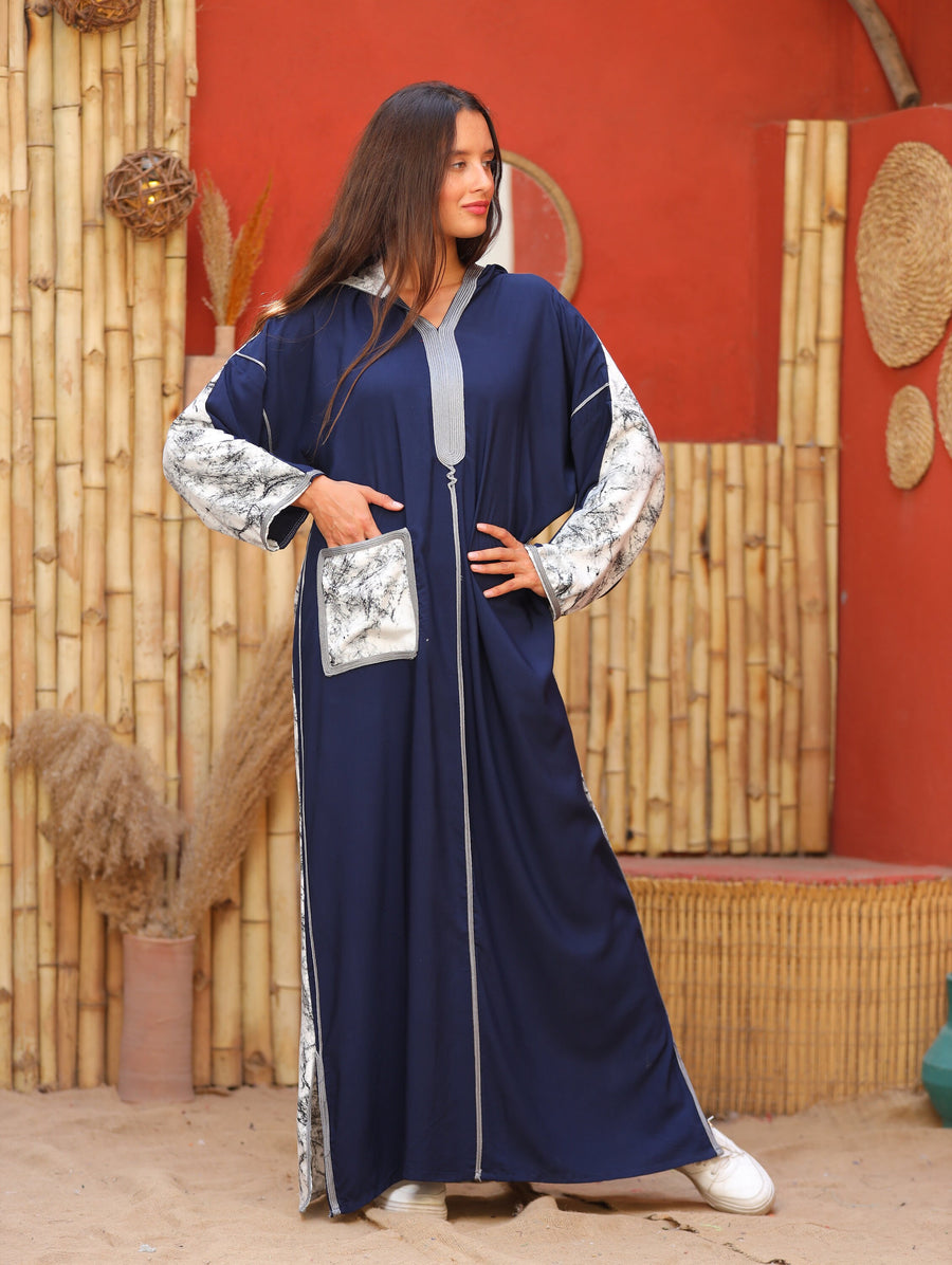 Chic navy blue embroidered Kaftan maxi dress, pocket Kaftan maxi, Cotton caftan women, caftan, embroidered caftan, Egyptian cotton 04-24