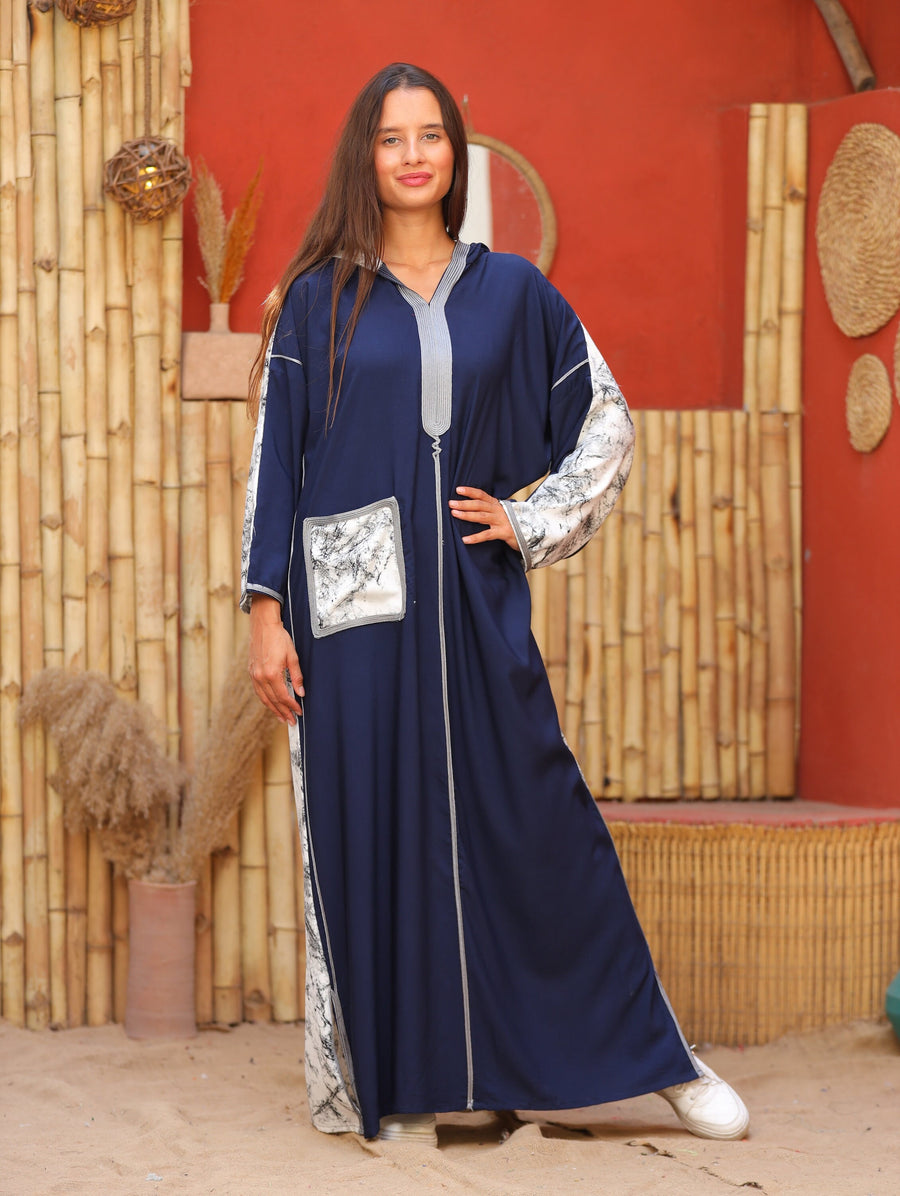 Chic navy blue embroidered Kaftan maxi dress, pocket Kaftan maxi, Cotton caftan women, caftan, embroidered caftan, Egyptian cotton 04-24