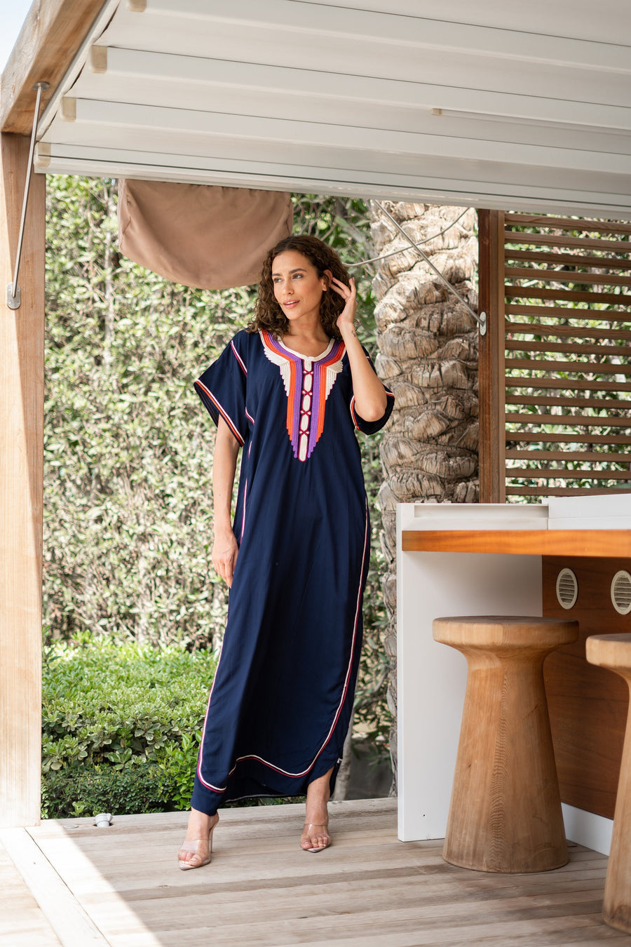 Chic navy blue embroidered caftan, women's caftan, Cotton Kaftan, Cotton caftan women, caftan, embroidered caftan, Egyptian cotton 04-24