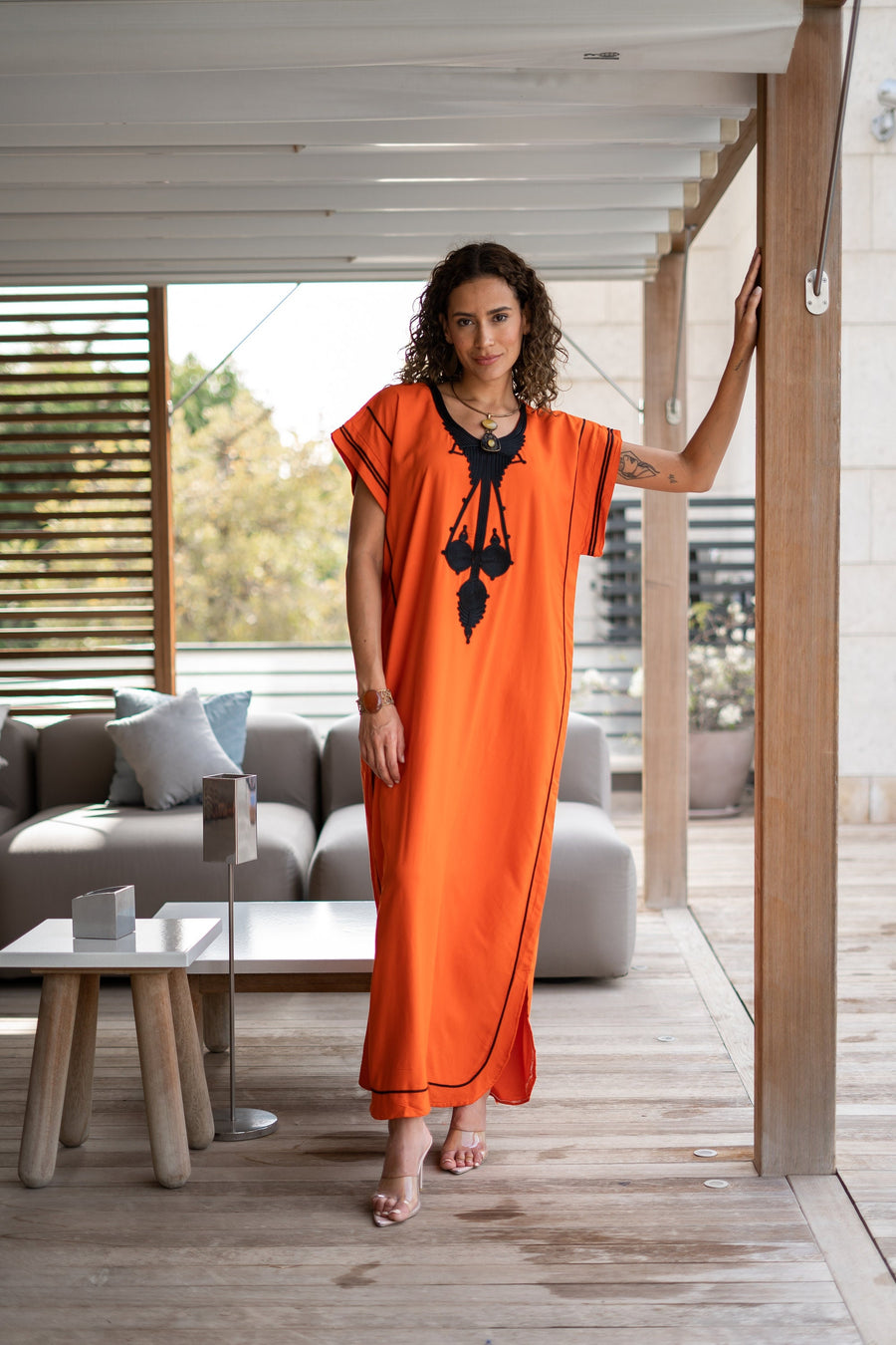 Orange embroidered Cotton Kaftan, women Caftans, Cotton caftan women, caftan, embroidered caftan, Egyptian cotton 04-24