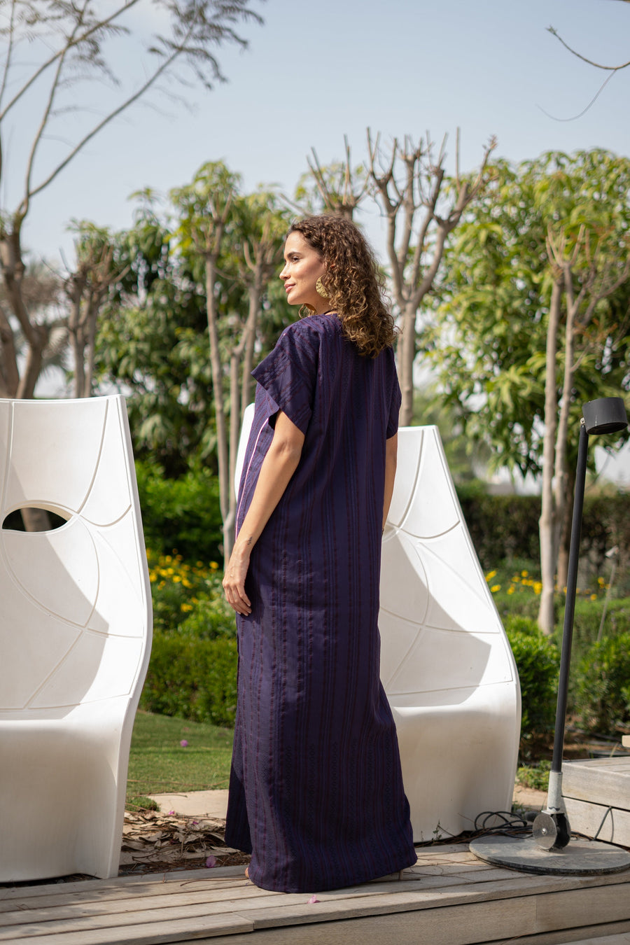 Striped linen Purple hand embroidered Caftan for women, Linen Kaftan, house dress, Elegant kaftan, Linen kaftan, Summer