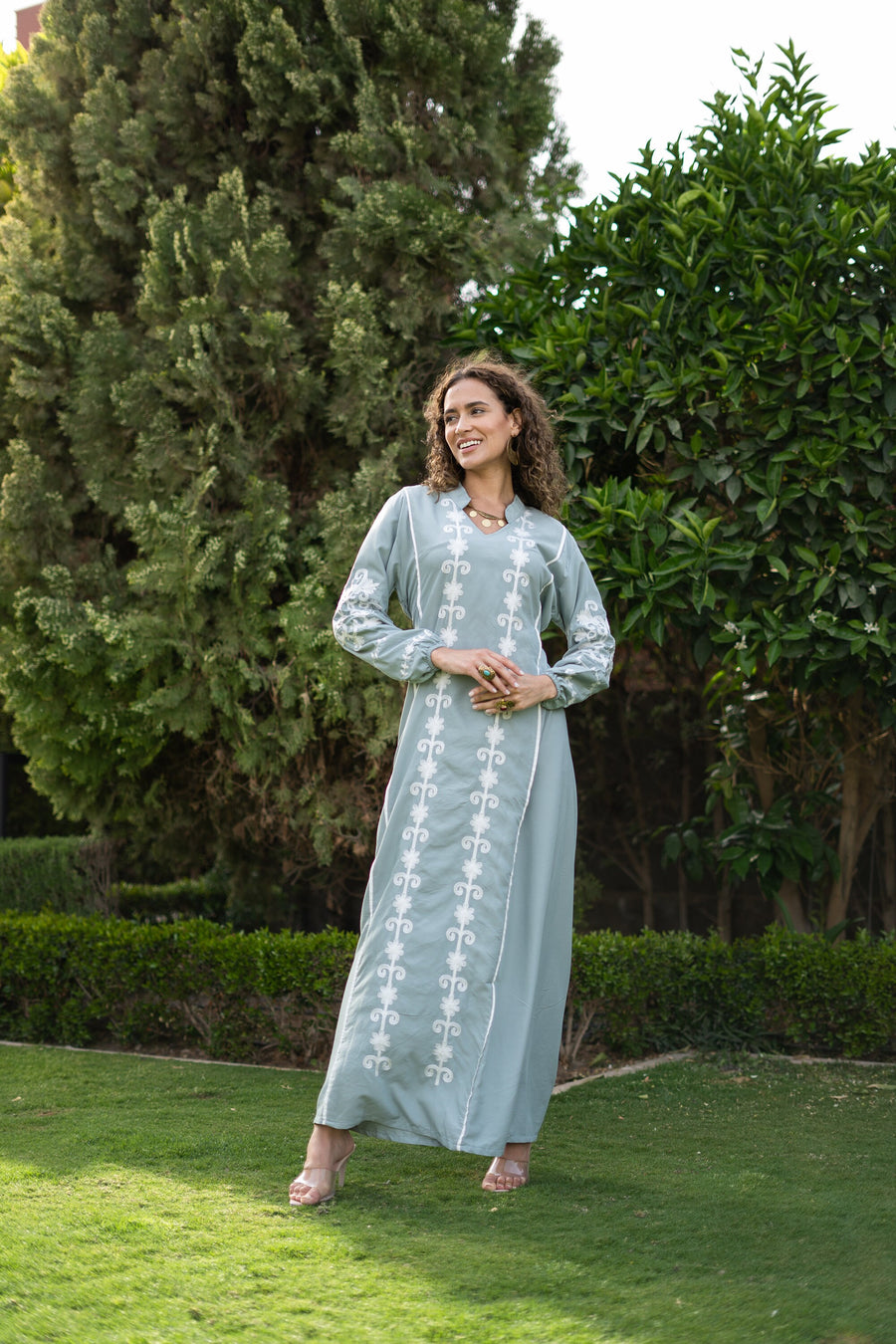 Beautiful mint embroidered Kaftan maxi dress, Kaftan maxi, Cotton caftan women, caftan, Chic embroidered caftan, Egyptian cotton 04-24