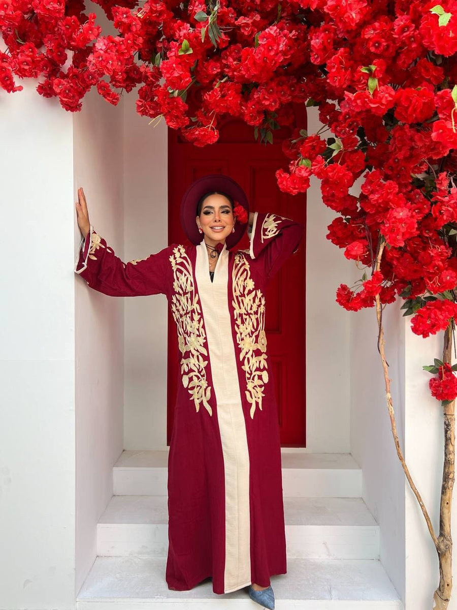 Luxurious burgundy embroidered caftan, linen summer caftan, chic caftan, Summer Kaftan, Caftans for women, caftans for women