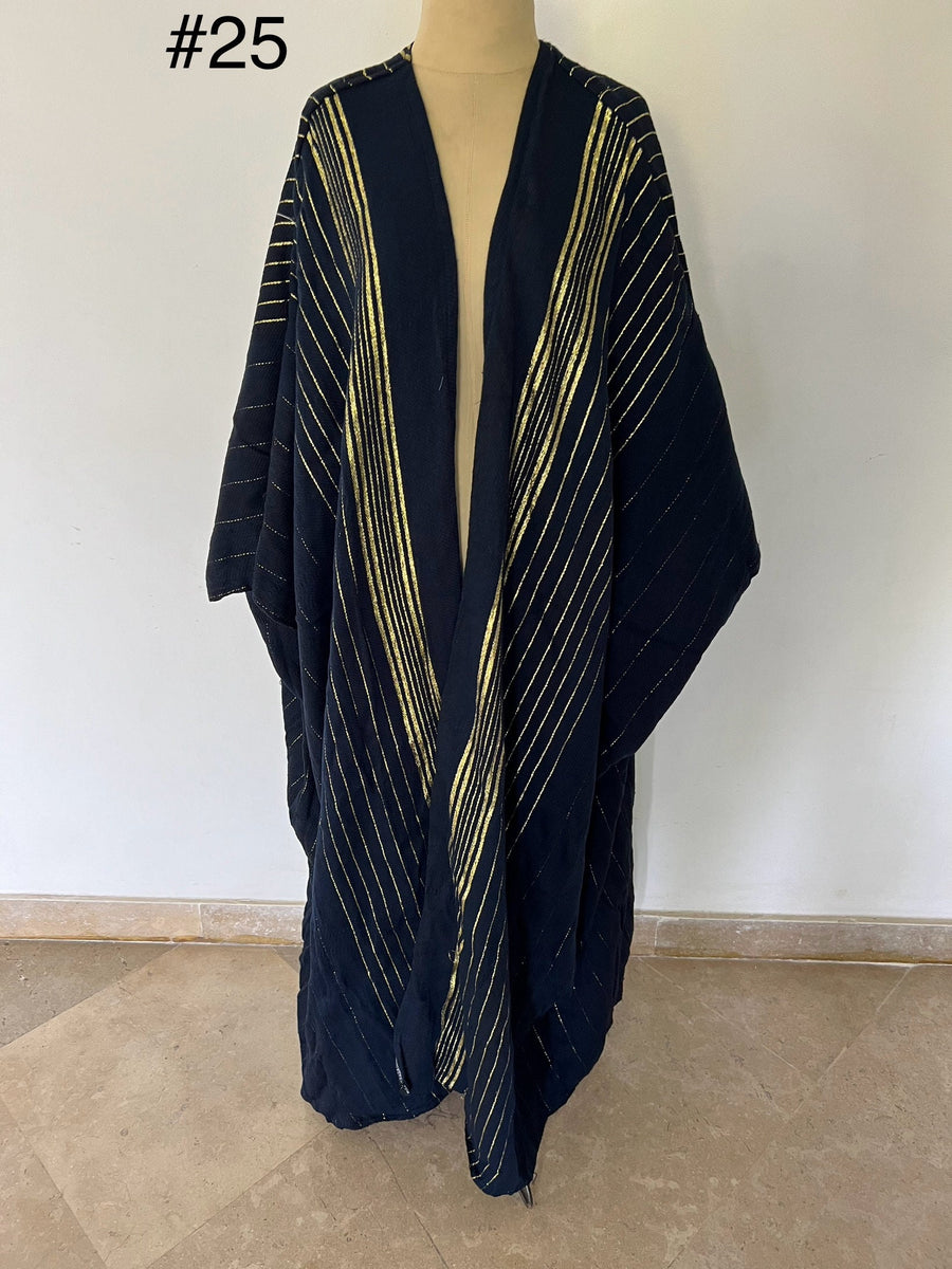 Black winter Kimono hand loomed with golden threads, Winter Wool Kimono, Abayas, Winter Abaya, Colorful Abaya, Kimonos for women, Kimonos