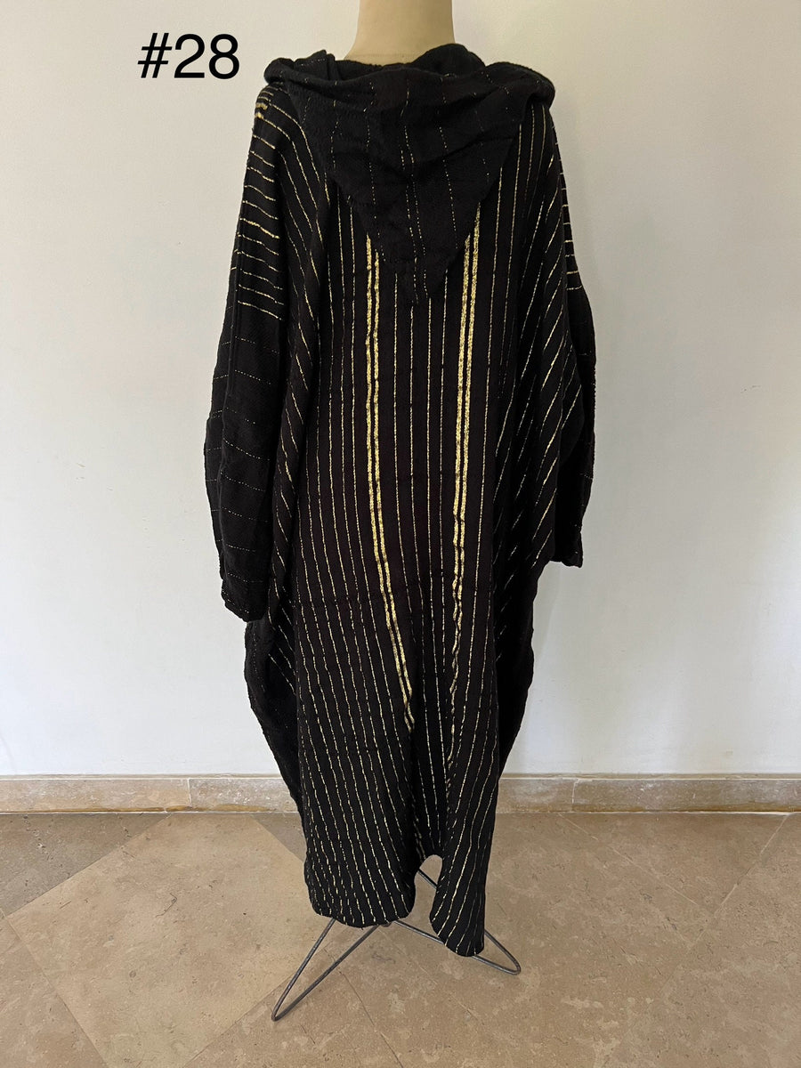 Black winter Kimono hand loomed with golden threads, Winter Wool Kimono, Abayas, Winter Abaya, Colorful Abaya, Kimonos for women, Kimonos