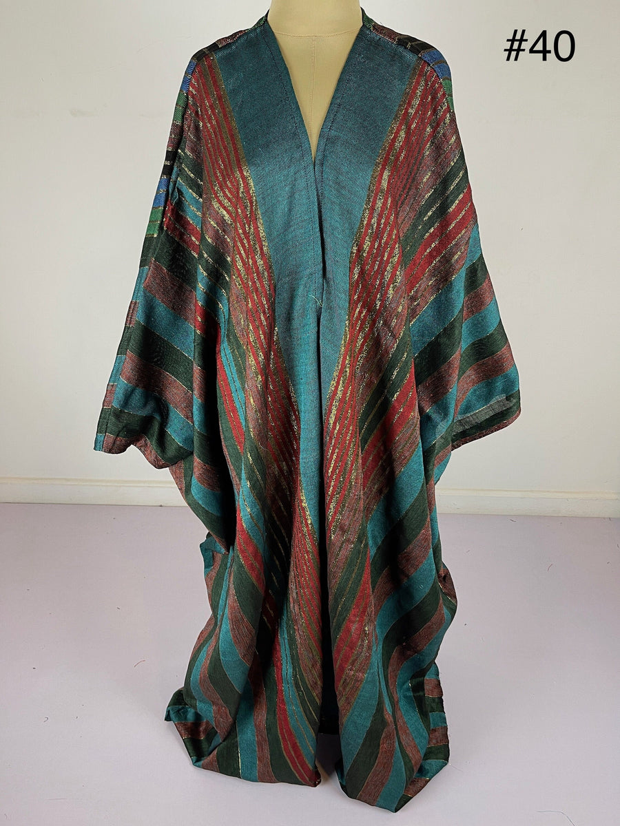 Stunning colorful hand loomed Cotton Abaya with silver threads, Summer Egyptian cotton Abaya, Colorful Abaya, Handmade Abaya, women abaya