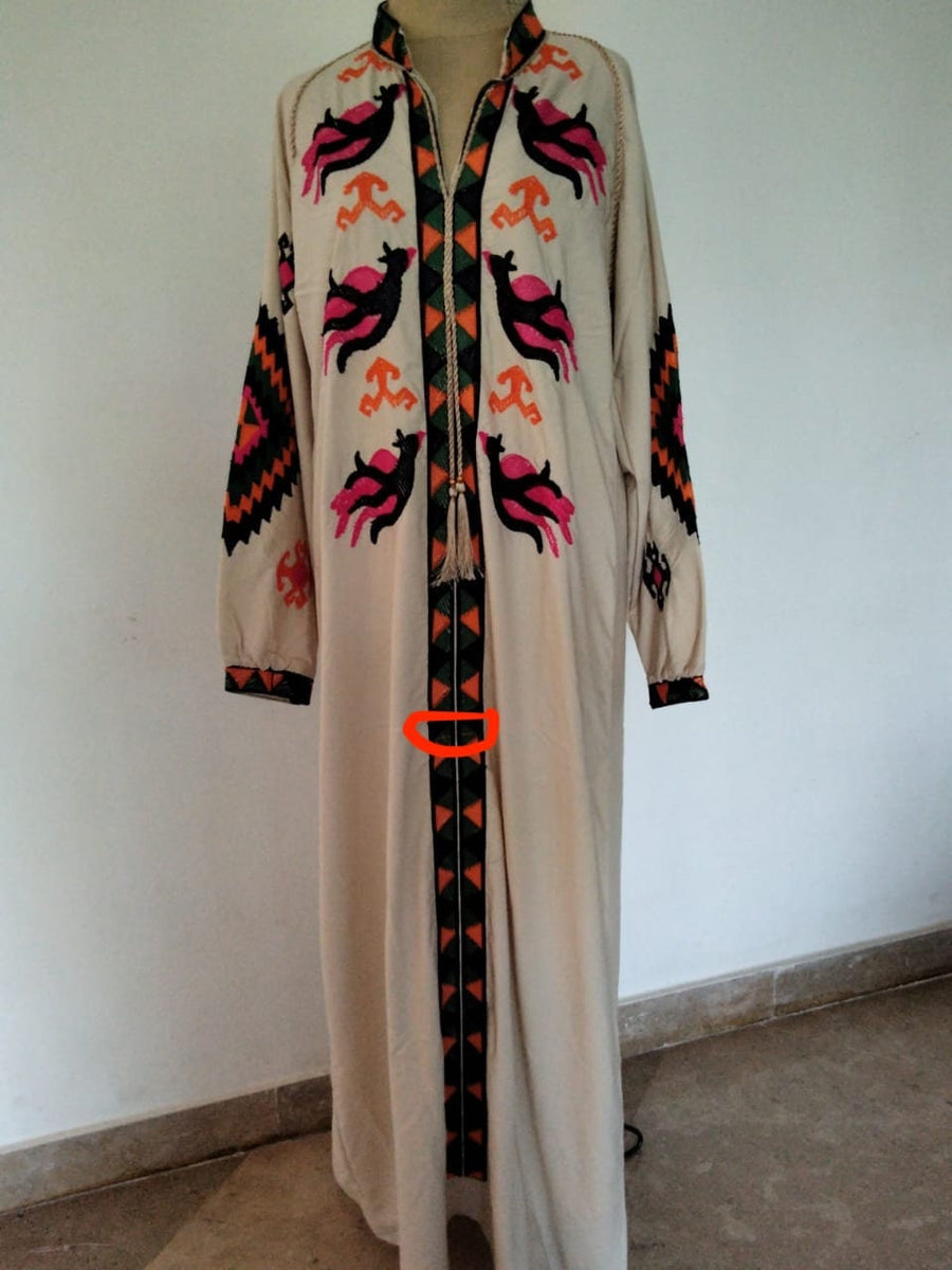 Boho beige Caftan, Long sleeve Caftan dress, Colorful embroidered Caftan dress, Caftan maxi dress, Caftans for women, Caftans