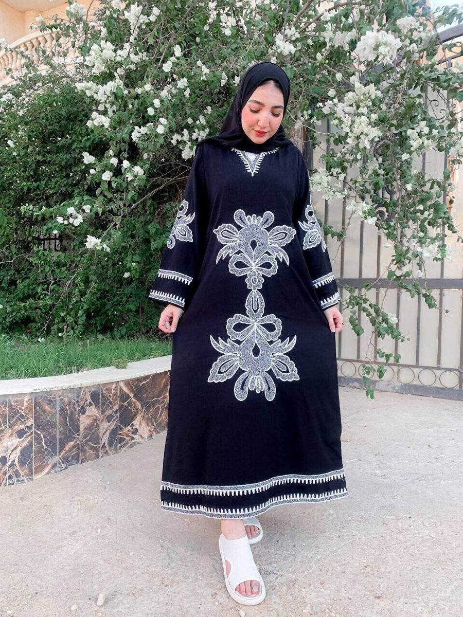 Luxurious black embroidered caftan, linen summer caftan, chic caftan, Summer Kaftan, Caftans for women, caftans for women