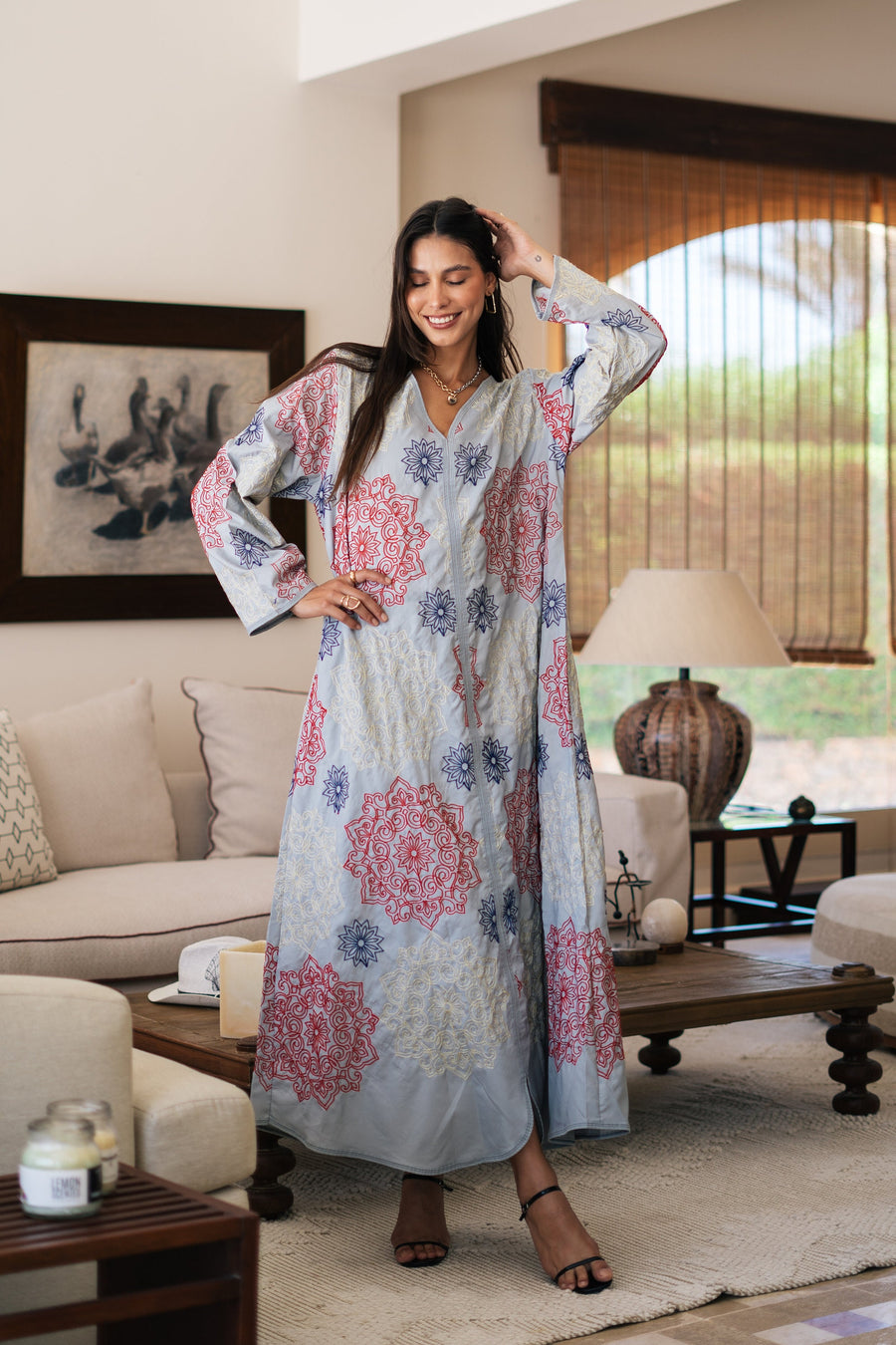 Stunning fully embroidered grey caftan for women, embroidered Cotton caftan for women, Boho caftan, caftans for women, Boho summer caftan