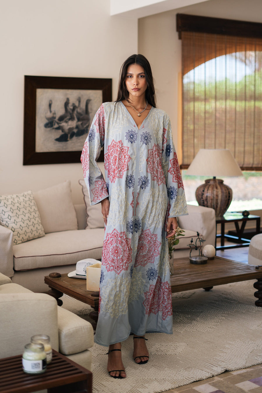 Stunning fully embroidered grey caftan for women, embroidered Cotton caftan for women, Boho caftan, caftans for women, Boho summer caftan