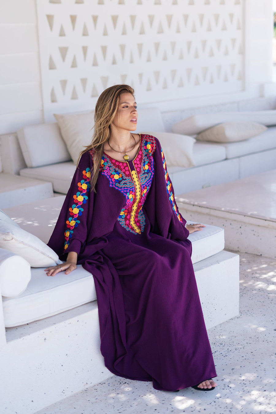 Boho Purple embroidered kaftan for women, caftan, women's kaftan, free size Kaftan, Summer Kaftan, Caftans for women