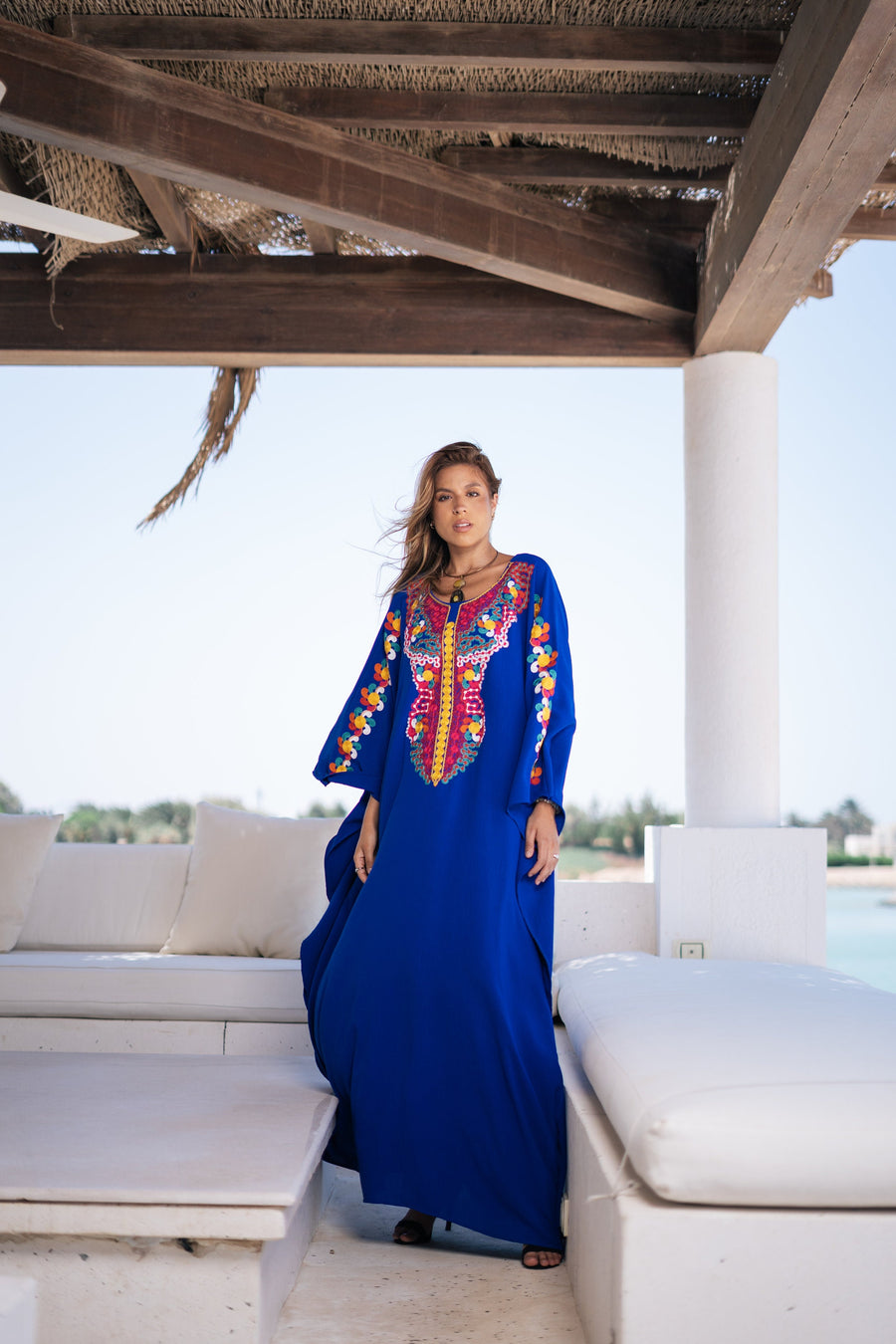 Boho blue embroidered kaftan for women, colorful caftan, women's kaftan, free size Kaftan, Summer Kaftan, Caftans for women