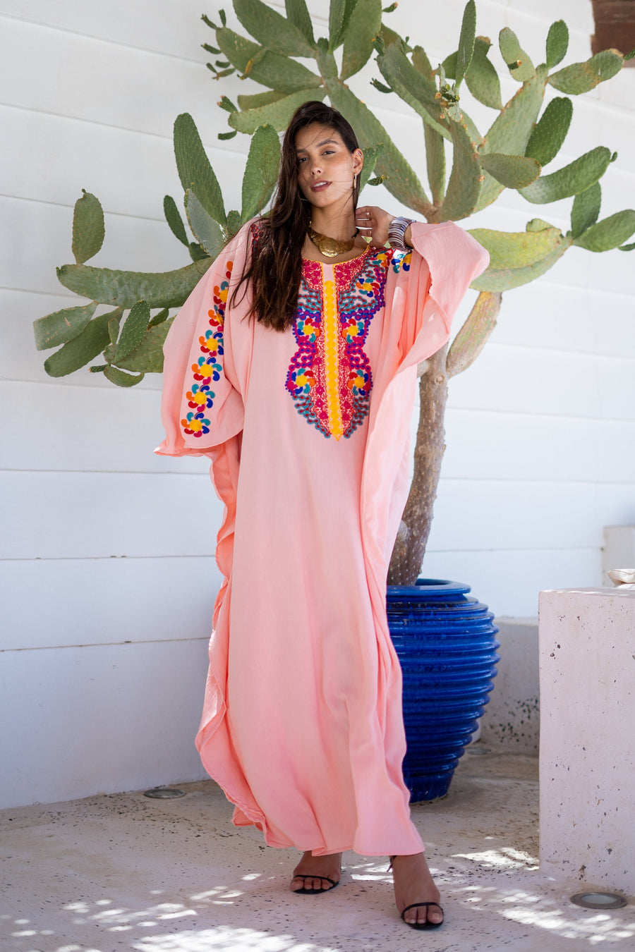 Boho pink embroidered kaftan for women, colorful caftan, women's kaftan, free size Kaftan, Summer Kaftan, Caftans for women