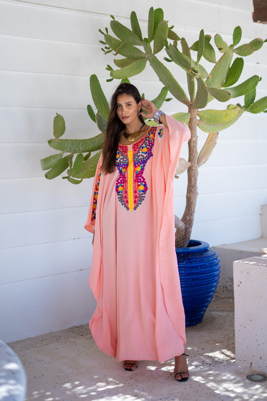 Boho pink embroidered kaftan for women, colorful caftan, women's kaftan, free size Kaftan, Summer Kaftan, Caftans for women