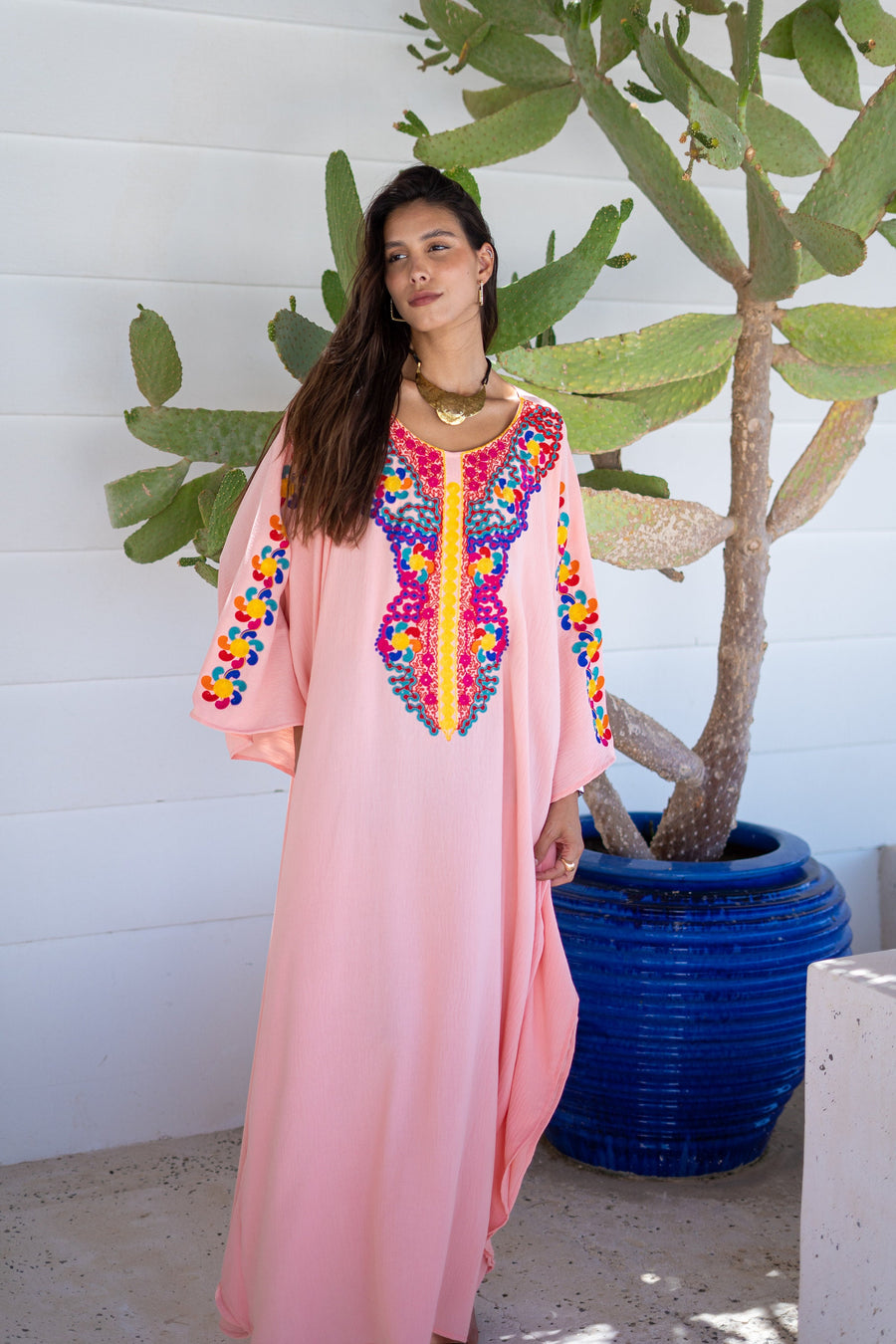 Boho pink embroidered kaftan for women, colorful caftan, women's kaftan, free size Kaftan, Summer Kaftan, Caftans for women