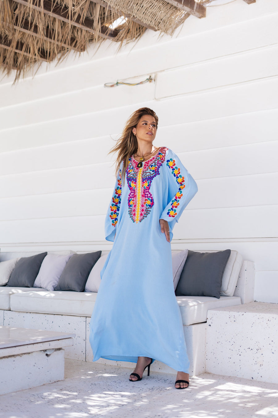 Elegant Moroccan Turquoise Plus size hand embroidered caftan for women, caftan, women's kaftan, free size Kaftan, Summer Kaftan, Caftans